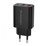 Tinklo įkroviklis 220V 2xUSB+USB C 30W juodas (black) Wozinsky CWCUCB